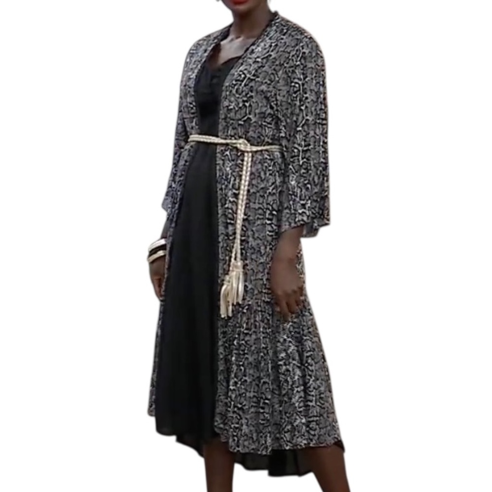 New Jessica Simpson Snake Print Tiered Hem Midi Topper Linnea Black Size Small